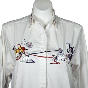 Disney Store Vintage 101 Dalmations White Embroidered Button Down, Women's Large